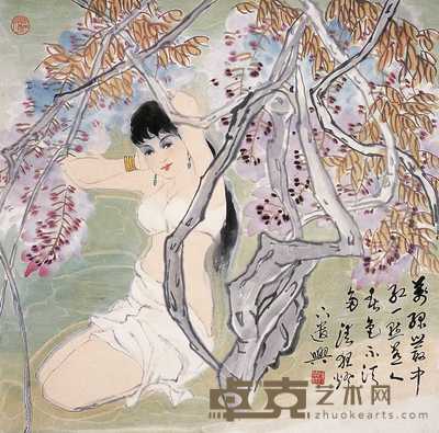 陈清狂 紫藤少女 镜心 68×68cm